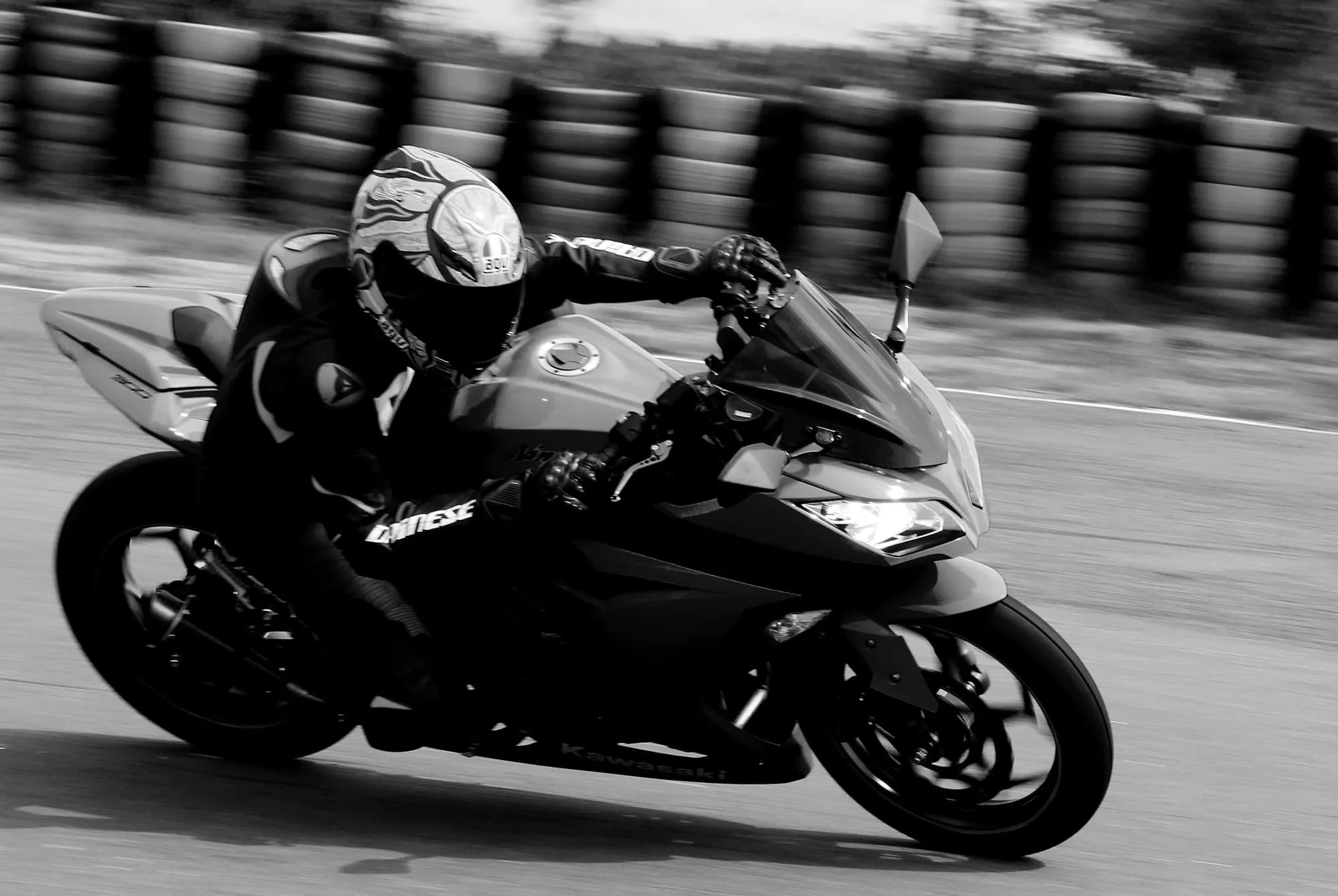 Riding a Kawasaki Ninja on track